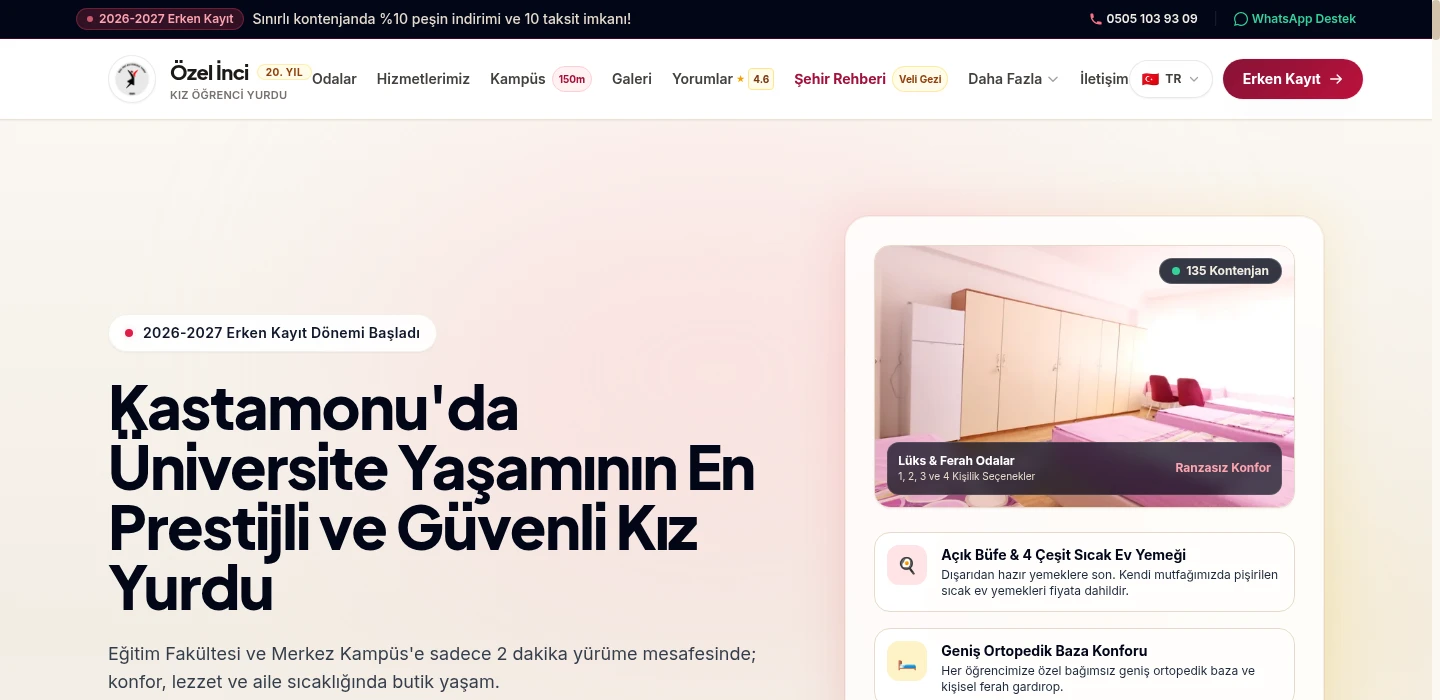 Kastamonu İnci Yurt: Bir Öğrenci Rezidansının Modern Web Platformu ve Yönetim Portalı Mimarisi